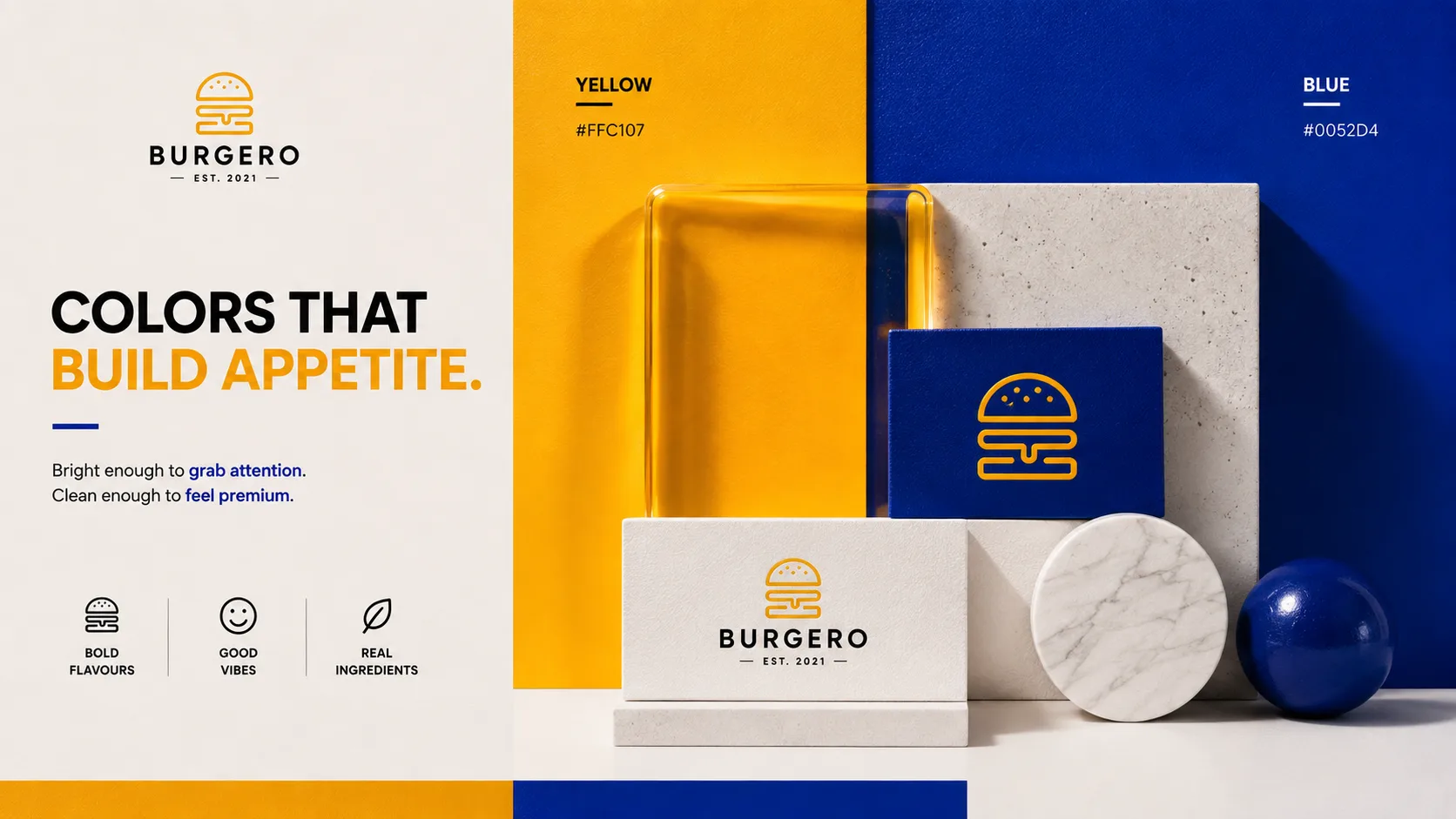 Burgero — Logo and Branding packaging & visual design mockup 6 by Raghav Chopra